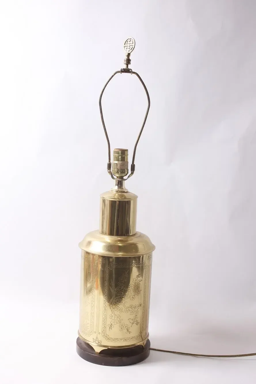 Vintage Brass Tea Canister Lamp Chinoiserie Gold-tone Asian style~260702-WH 1171
